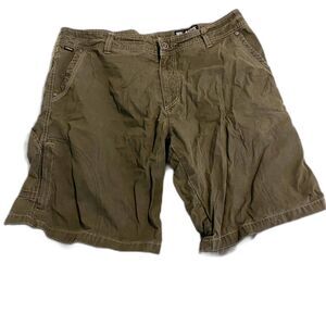 Kuhl Size 38 Vintage Patina Dye Olive Army Green Cargo Outdoors Hiking Shorts